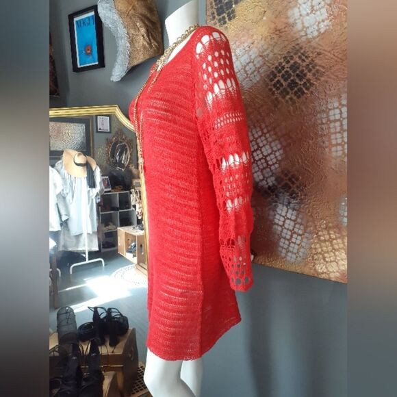 Zara Nwot Crochet Bright Red Knit Dress - Picture 5 of 15